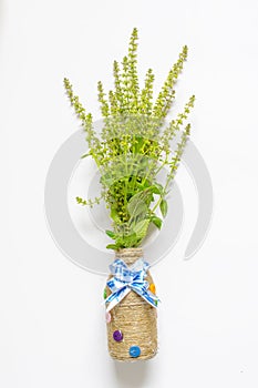 Wildflowers vase handmade decoration isolated on white background.