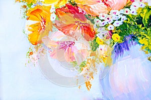 Wildflowers in vase, oil painting