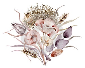 Wildflowers watercolor bouquet. Illustration set of floral bouquet