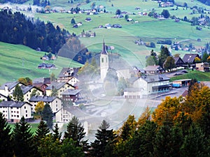 Wildhaus village in the Toggenburg region and in the Thur River valley