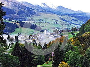 Wildhaus village in the Toggenburg region and in the Thur River valley