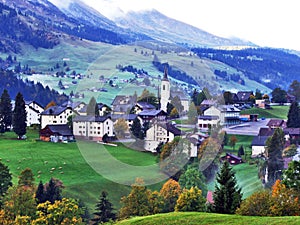 Wildhaus village in the Toggenburg region and in the Thur River valley