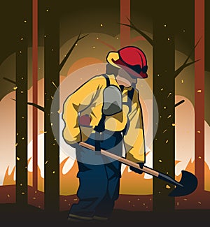 Wildland firefighter vector illustration