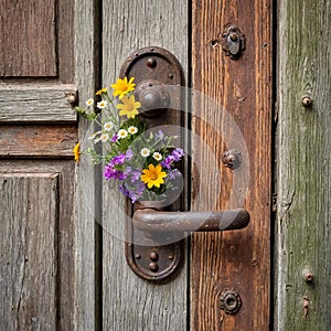Wildlfower Bunch Stuck In Rusty Door Handle photo