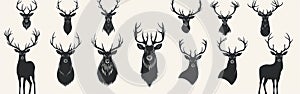 Wildlife Adventure: Vector Black Deer Silhouettes Set for Logos & Symbols