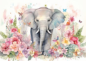 Wildlife african nature drawing animal background watercolor design illustration flower art elephant wild