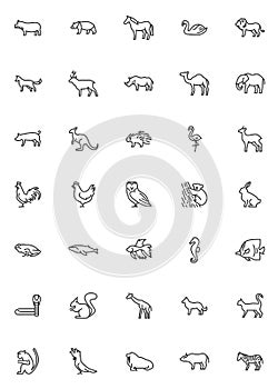 Wildlife animals line icons set