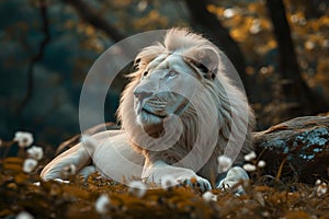 Wildlife beauty a white lion rests peacefully in its habitat