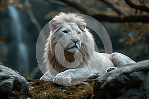 Wildlife beauty a white lion rests peacefully in its habitat