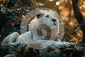 Wildlife beauty a white lion rests peacefully in its habitat