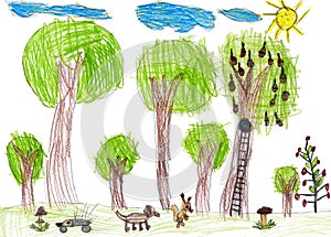 Wildlife, childlike drawing