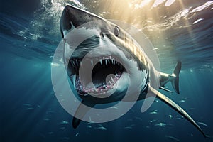 Wildlife danger Shark swimming with powerful jaws, a great predator