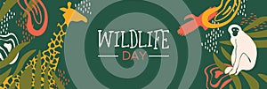 Wildlife Day safari web banner with wild animals