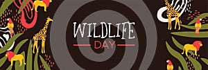 Wildlife Day safari web banner with wild animals