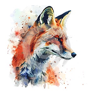 Wildlife fox watercolor illustration on white background