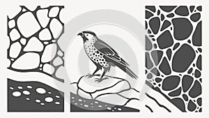 Bird on rock sketch, nature vector design wildlife illustration. vector design Generative AI photo