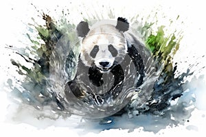 Wildlife panda animal black bear wild bamboo cute background asia white china