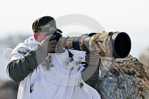 Wildlife photographer outdoor in winter