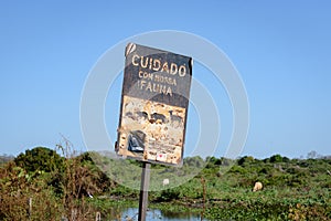 Wildlife Road Sign at the Transpantaneira, Pantanal, Mato Grosso, Brazil, South America