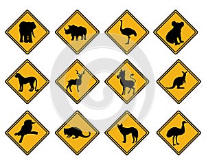 Wildlife road signs. Animal traffic sign.