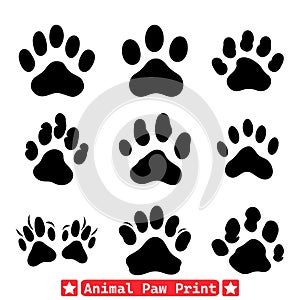 Wildlife Tracks Collection Animal Paw Print Silhouettes Set for Nature Enthusiasts