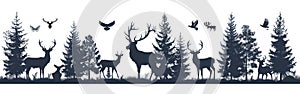 Wildlife Treks: Set of Vector Black Deer Silhouettes for Logo Design and Symbols