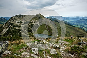 Wildsee lake aerial view,  Tirol, Austria