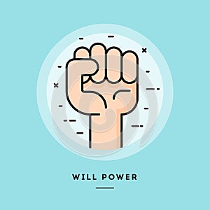 Will power, flat design thin line banner. Vector illustration.