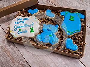 Will you be my godmother sugar cookies in a giftbox