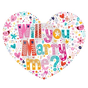 Will you Marry me heart shaped typography lettering decorative text design