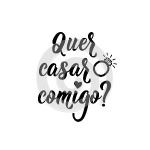 Will you marry me in Portuguese. Ink illustration with hand-drawn lettering. Quer casar comigo