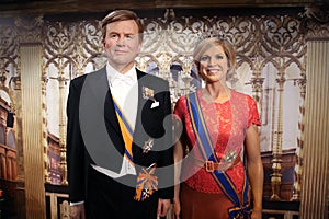 Willem-Alexander, king of the Netherlands and his wife Queen Maxima wax statues