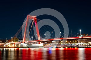 Willemsbrug Bridge in Rotterdam Illuminated at Night with Mesmerizing Long Exposure Light Effect