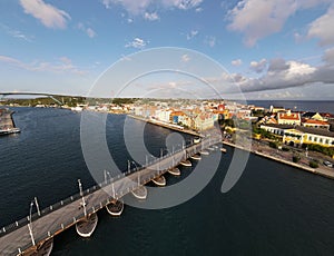 Willemstad, Curacao. Dutch Antilles. Colourful Buildings attracting tourists from all over the world. Blue sky sunny day