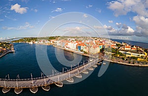 Willemstad, Curacao. Dutch Antilles. Colourful Buildings attracting tourists from all over the world. Blue sky sunny day