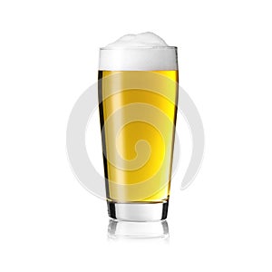 Willi cup beer glass pilsner golden with foam crown altbier on white background