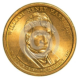 William Henry Harrison Golden one dollar coin photo