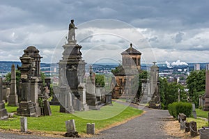 William McGavin statue on hill top t Glasgow Necropolis, Scotland UK.