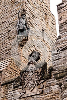 William Wallace statue and coat of arms at The National Wallace
