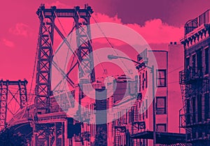 Williamsburg Bridge Brooklyn New York in Pink