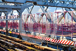 Williamsburg Bridge subway tracks and walkway in New York City