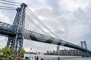 Williamsburg  bridge view from the Domino park sign in Williamsburg, New York