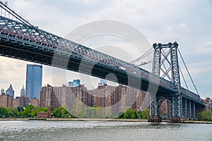 Williamsburg  bridge view from the Domino park sign in Williamsburg, New York