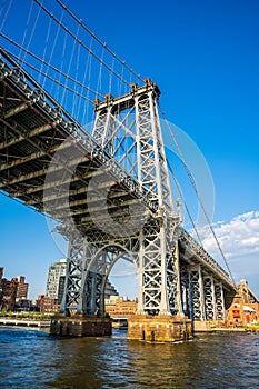 Williamsburg  bridge view from the Domino park sign in Williamsburg, New York