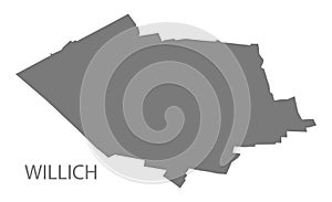 Willich city map with boroughs grey illustration silhouette shape