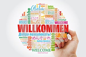 Willkommen - Welcome in German Word cloud