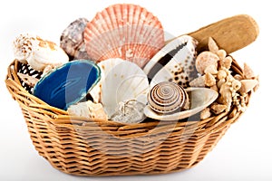 Willow basket with souvenirs from holiday