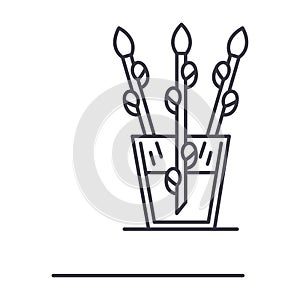 Willow branch icon, linear isolated illustration, thin line vector, web design sign, outline concept symbol with