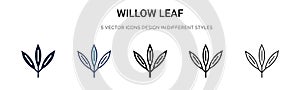 Willow leaf icon in filled, thin line, outline and stroke style. Vector illustration of two colored and black willow leaf vector