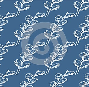 Willow seals pattern white on a blue background